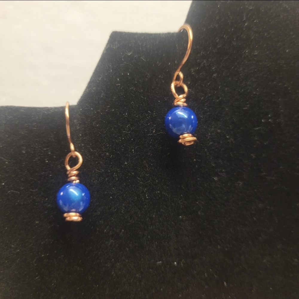 Copper and Blue Miracle Bead Dangle Earrings